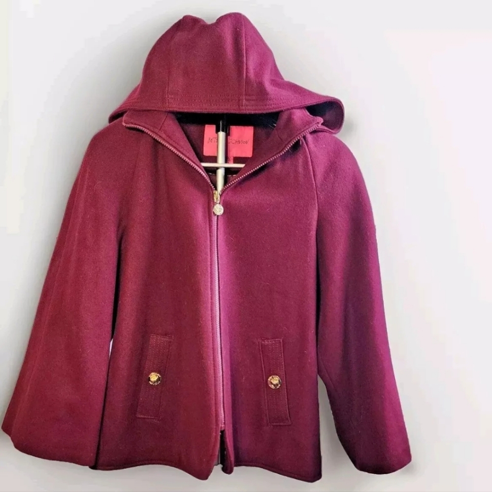 BETSEY JOHNSON Women's Wool Cape Coat With Removable Hood - Small